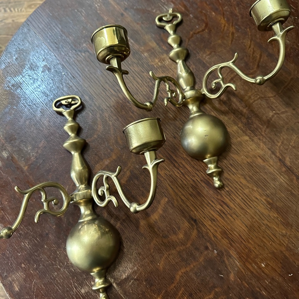 Brass antique candle sconces - 10 inches tall. Selling as a pair